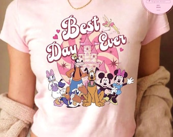 Mickey and Friends Disney Castle Best Day Ever Baby Tee Crop Top, Disney Girl Trip Shirt, Mickey & Co Girly Aesthetic Birthday Girl Croptop