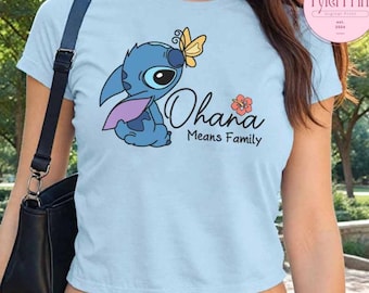 Ohana means family Disney Lilo & Stitch Baby Tee Croptop Tank, Stitch Dancing Hawaii Aloha Disney Girl Trip Shirt, Stitch Pudge Gift For Her