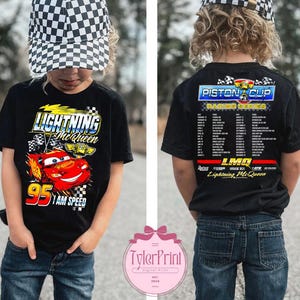 Two-sided Disney Cars Shirt, Lightning McQueen Mater Sally Carrera Doc Hudson Group Matching, Cars Land Family Vacation, Cars Birthday Boy