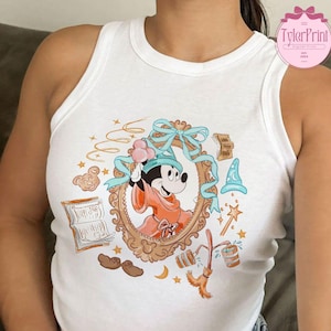 Coquette Bow Disney Fantasia Mickey Sorcerer Baby Tee Crop Top, Disney Girl Trip Tank, Mickey Wizard Fantasmic Girly Aesthetic Gift For Her