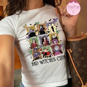 Disney Villains Halloween Baby Tee Crop Top, Evil Queen Maleficent Cruella Bad Witches Club Disney Girl Trip Shirt, Birthday Girl Croptop