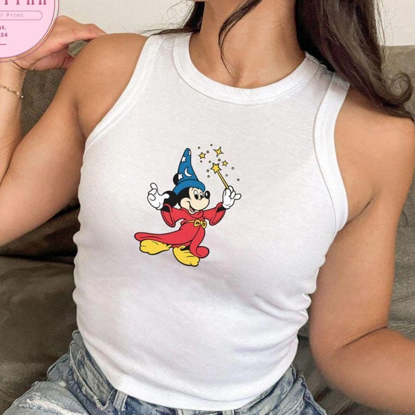 Mickey Sorcerer Baby Tee Crop Top Tank top, WDW Disneyland Girls Trip Shirt, Disney Mickey girly aesthetic Shirt Gift For Her fantasia shirt