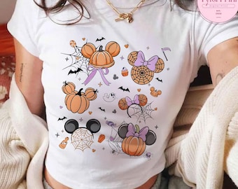 Mickey Minnie Pumpkin Disney Halloween Baby Tee Crop Tank, Spooky Vibes Disney Girl Trip Shirt, Mickey's Not So Scary Halloween Party 2025
