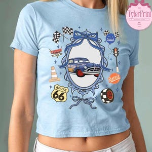 Coquette Bow Disney Cars Baby Tee Crop Top Tank, Lightning McQueen Mater Sally Doc Hudson Disney Girl Trip Shirt, Cars Land Girly Aesthetic