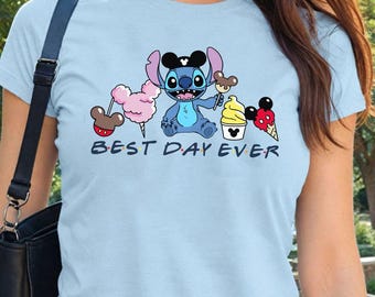Best day ever Stitch Baby Tee, Disney Cute Stitch croptop Tee, Disney Epcot shirts, Snacking shirt, WDW Disneyland Trip Baby Tee Tshirt