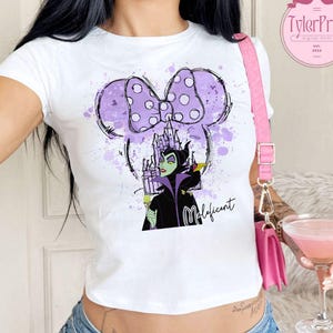 Minnie Bow Disney Villain Baby Tee Crop Top, Female Villain Evil Queen Maleficent Cruella Disney Girl Trip Shirt, Castle Birthday Girl Tee