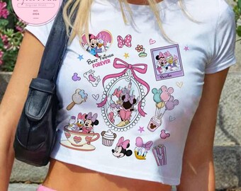 Coquette Bows Minnie and Daisy Baby Tee, Disney With My Bestie Croptop, Disney Girls Trip shirt, WDW Disneyland Magic Kingdom Girly Tees