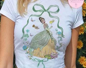 Watercolor Coquette Bow Disney Princess Baby Tee Crop Top, Disney Girl Trip Shirt, Princess Birthday Girl Croptop, Cinderella Rapunzel Tiana
