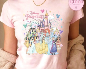 Disney Princess Baby Tee Crop Top, Disney Girl Trip Shirt, WDW Disneyland Castle Princess Birthday Girl Croptop, Cinderella Rapunzel Moana