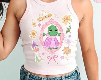 Retro Coquette Bow Disney Tangled Rapunzel Princess Shirt, Pascal Crop Tank, Rapunzel Floral Baby Tee, Disney Girly Tee, Disney Womens Shirt