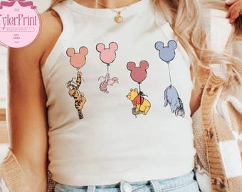 Camiseta corta sin mangas con Winnie Pooh y sus amigos para bebé, camiseta de Winnie Pooh, camiseta con globos de Pooh, top corto de Disney Pooh, camiseta con adorable oso Pooh