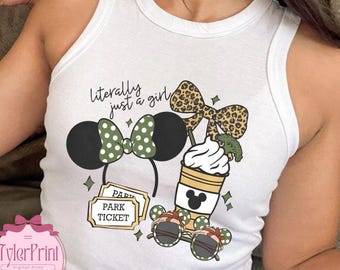Retro Animal Kingdom Literally Just A Girl Crop tank Baby Tee, Mickey Minnie Ears Leopard Safari shirt, Girly Women Disney Wild Girls trip