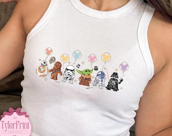 Retro Disney Star wars Balloons Crop tank Baby Tee, Star Wars Crop top, Star wars characters shirt, Women Girly Galaxy's Edge trip tees