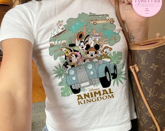 Mickey and Friends Disney Animal Kingdom Baby Tee Crop Top, Safari Mode Disney Girls Trip Shirt, Girly Leopard Family Safari Trip Matching