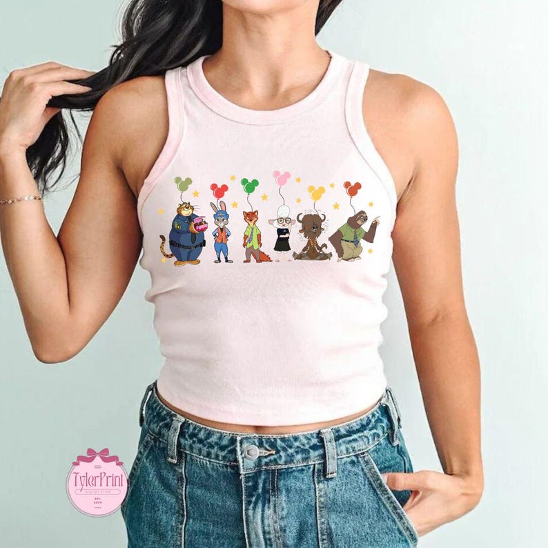 Disney Zootopia Characters Baby Tee Crop Tank, Nick Wilde Judy Hopps Shirt, Disney Family Trip Shirt, Zootopia Movie Tee, Zootopia 2 Shirt image 1