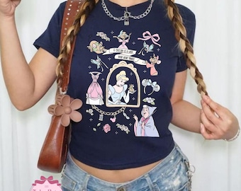 Retro Coquette Disney Cinderella Shirt, Disney Princess Shirt, Cinderella Baby Tee Crop Tank, Disney Girls Trip 2025 Shirt, Birthday Girl