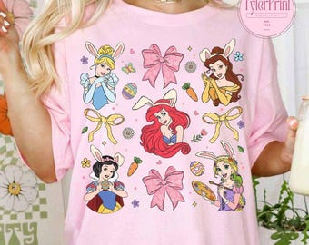 Disney Princess Easter Vibes Coquette Shirt, Belle Cinderella Rapunzel Snow White Ariel, Easter Kids Shirt, Princess Bunny Tee Easter Peeps