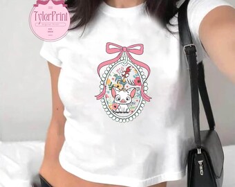 Coquette bow Hei Hei and Pua Baby Tee, Moana Princess T-Shirt, Women Disney Crop top, Disney Girls Trip Tee, Disney Moana shirts