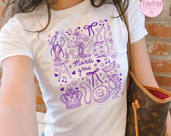 Coquette Mardi Gras Baby Tee, Throw Me Something Mister Women Shirt, Mardi Gras Shirt, New Orleans Louisiana NOLA Carnival Party Crop Top