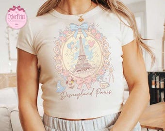 Retro Coquette Bow Disneyland Paris Shirt, Eiffel Tower Disneyland Baby Tee Crop Tank, Eiffel Tower Shirt, Magic Kingdom Disney Girl Trip