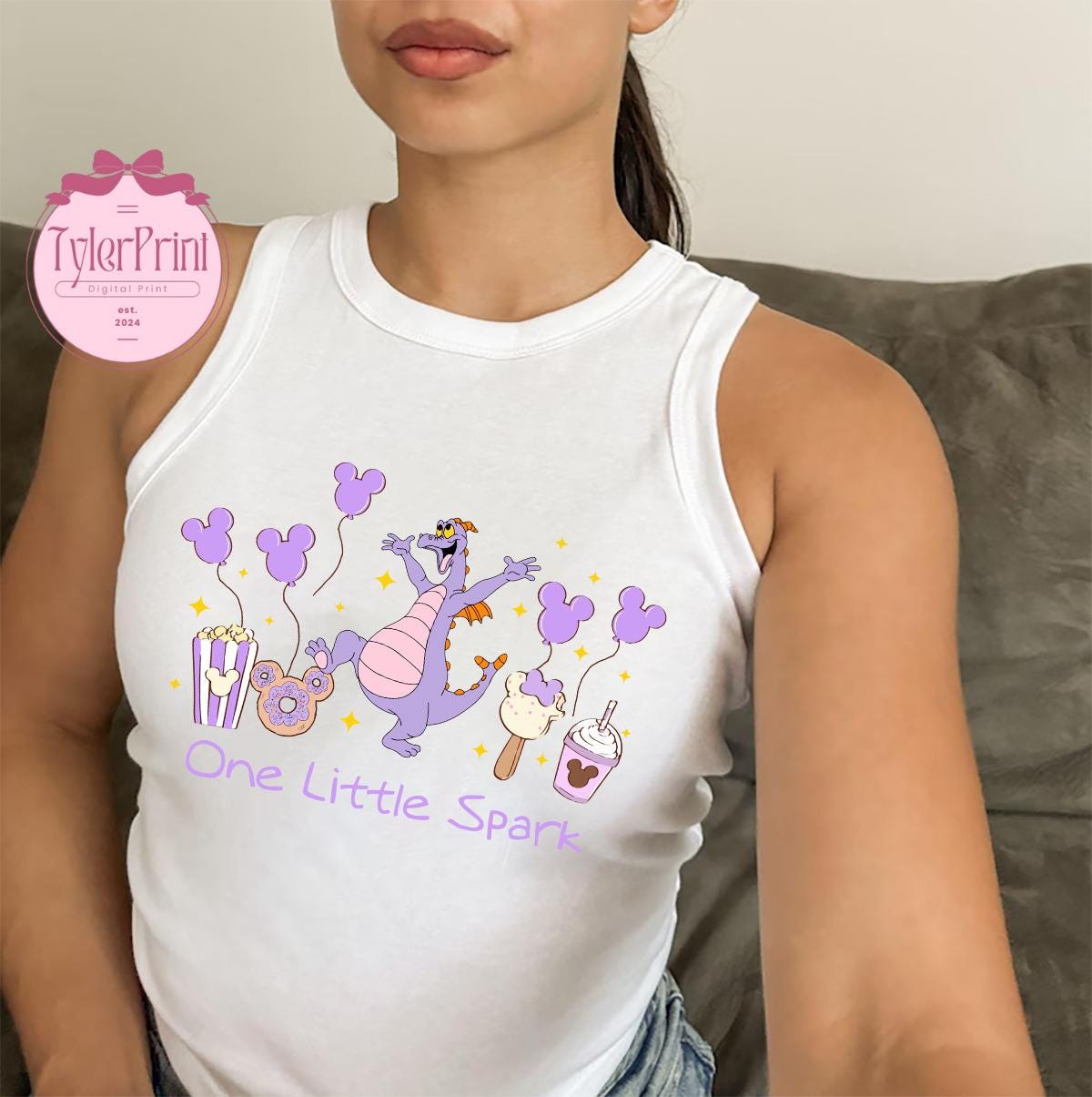 Retro Disney Figment One Little Spark Baby Tee Crop Top Tank, Epcot Figment Snacks Shirt, Disney Trip Tank top, Purple Dragon Baby Tee