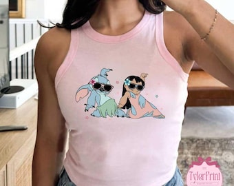 Lilo and Stitch Dancing Hawaii Aloha Baby Tee CropTop, WDW Disneyland Girls Trip Shirt, Disney Stitch girly aesthetic Shirt, Gift For Her