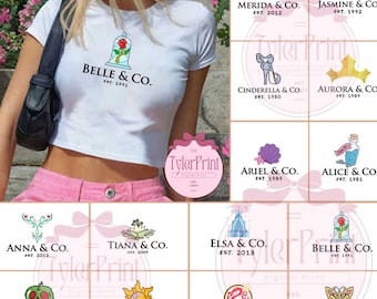 All characters Disney Princess Baby Tee Crop Top, Disney Girls Trip Shirt, Princess Birthday Girl Croptop, Cinderella Rapunzel Tiana Belle T