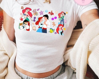Coquette Bow Disney Princess Baby Tee Crop Top, Disney Girl Trip Shirt, Ariel Princess Crop Top, The Little Mermaid Baby Tee, Under The Sea