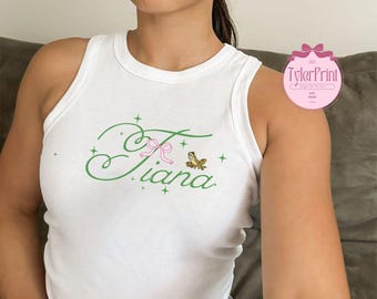 Camiseta corta con lazo de princesa Disney para bebé, camiseta Tiana Coquette, camiseta de viaje de chicas de WDW, camiseta estética femenina, camiseta de La Princesa y el Sapo