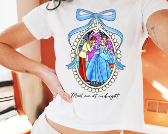 Camiseta corta para bebé Meet Me at Midnight, camiseta de Cenicienta, camiseta de princesa Disney, camiseta femenina de Bella Aurora Blancanieves Disneyland Magic Kingdom