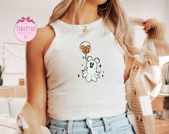 Retro Ghost Mickey Crop Tank, Disney Ghost Baby Tee, Mickey&#39;s Not So Scary Party Womens Tee, Mickey Halloween Balloon Shirt, Spooky Season