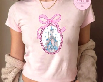 Coquette Bow Disney Valentine Baby Tee Crop Top, Disneyland Sweethearts Nite Shirt, Disney Valentine Shirt, Disney Castle, Gift For Her