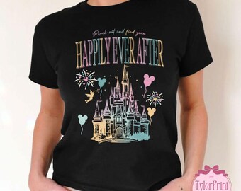 Happily Ever After Disney castle Baby Tee Crop Top, Girls Trip Shirt, WDW fireworks Magic Kingdom Birthday Girl Croptop, Disney castle Tee
