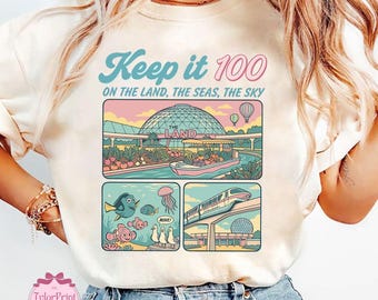 Keep It 100 Comfort Colors Shirt, The Land The Seas The Skies WDW Tee, Retro Magic Kingdom Theme Park Baby Tee Crop Tank, WDW Family Trip