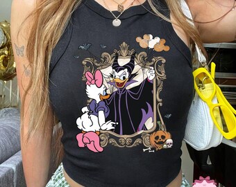 Retro Daisy Duck Maleficent Halloween Baby Tee Crop Tank, Disney Villain Reflection Tee, Funny Mirror Halloween, Disneyland Vacation Trip