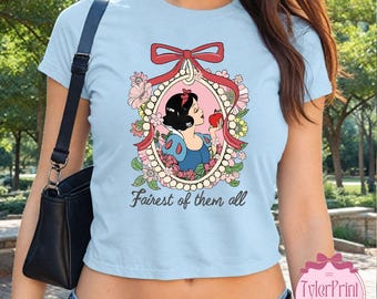 Snow White Fairest of Them All Baby Tee Crop Top Tank, Coquette bow Snow White WDW Disneyland Girls Trip Shirt, girly aesthetic T-Shirt