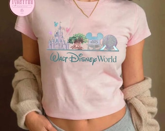 Retro Walt Disney World Crop Top Baby tee, Disney Trip Baby Tee, Women Disney shirt, Disney Castle Tee. Hollywood Tower, Epcot Trip shirts
