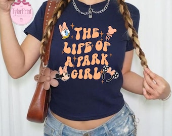 Retro Disney The Life Of A Park Girl Baby Tee Crop Tank, Coquette Bow Minnie Ears Shirt, Minnie And Daisy Shirt, Disney Girls Trip Shirt