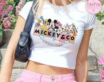 Retro Coquette Bracelets Mickey & Co Est 1928 Baby Tee Crop Top, Mickey And Friends Besties Shirt, Disney Girly Tee, Disney Girls Trip Tee