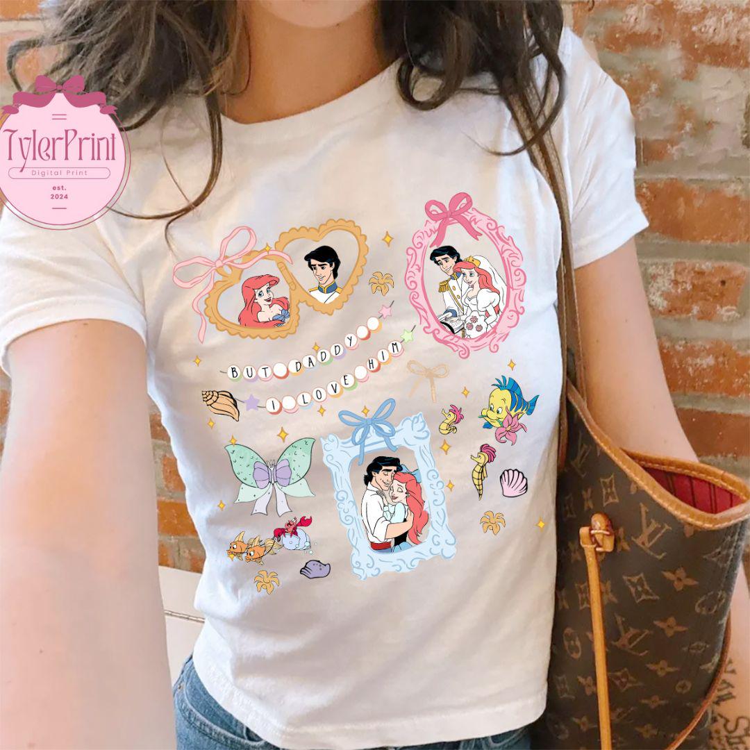 Retro Coquette Disney Princess Shirt, Ariel Baby Tee Crop Top, But Daddy I Love Him Shirt, Disney Bracelets Shirt, Princess Locket Baby Tee
