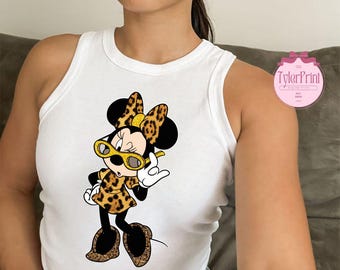 Coquette Vintage Disney Leopard Minnie Baby Tee Crop Tank, Animal Kingdom Minnie Shirt, Magic Kingdom, Disneyland Girls Trip, Disney Leopard