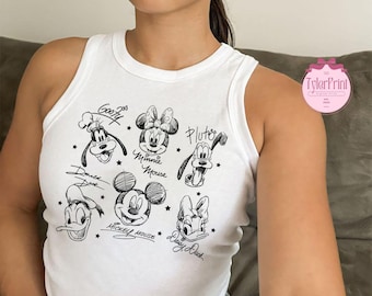 Retro Mickey and Friends Signatures Shirt, Mickey & Co Baby Tee Crop Tank, Disney Sketch Shirt, Mickey Sketch Tee, Disney Family Shirts