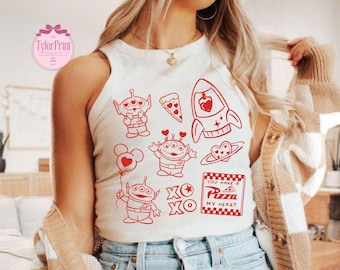 Retro Aliens Pizza Planet Crop Tank, Toy Story Alien Shirt, Toy Story Valentine Shirt, Disney Pizza Valentine Baby Tee, Disneyworld Shirt