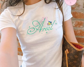 Retro Coquette Bow Disney Princess Shirt, Ariel Baby Tee Crop Top, The Little Mermaid Shirt, Under The Sea, Ariel Princess Birthday Shirt