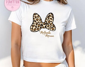 Vintage Disney Leopard Minnie Bow Baby Tee Crop Top, Animal Kingdom Minnie Mouse Shirt, Magic Kingdom, Disney Girls Trip, Disney Vacation