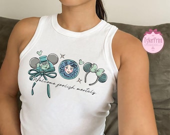 Retro Coquette Bow Haunted Mansion Crop Tank, Haunted mansion Baby Tee, Hitchhiking Ghosts Foolish Mortals Tee, Madam Leota Girly Shirt