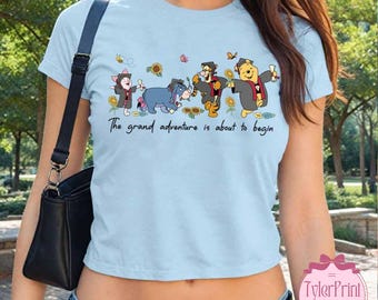 Winnie the Pooh Graduate Baby Tee Crop Top Shirt, Disney Graduation WDW Disneyland Girls Trip Shirt, girly aesthetic Tee, Pooh Graduate Tee