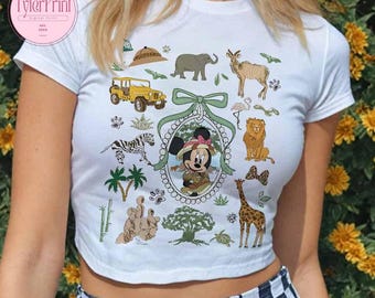 Coquette Bow Disney Animal Kingdom Baby Tee Crop Top, Women Safari Mode Disney Girls Trip Shirt, Safari mode leopard bow shirt, Girly tee