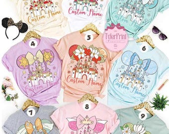 Personalized Disney Princess Castle Headband Shirt, Coquette Bow Disney Princess Birthday Girl, Cinderella Rapunzel Disney Girl Trip Shirt