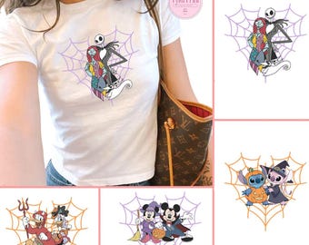 Retro Coquette Bow Disney Halloween Baby Tee, Mickey Minnie Halloween Shirt, Jack And Sally, Stitch Halloween Tee, Halloween Womens Shirt